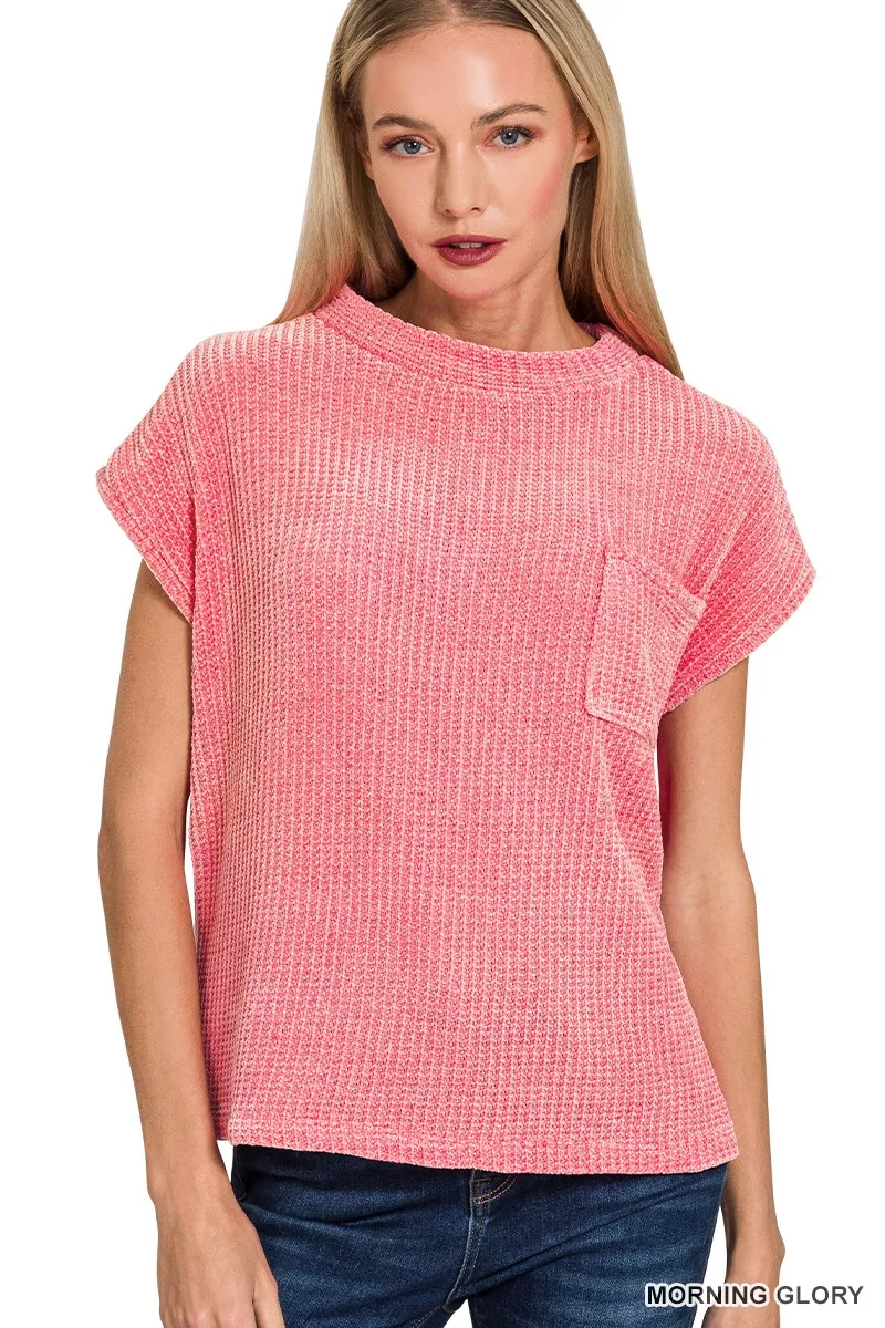 Chenille Waffle Short Sleeve Sweater