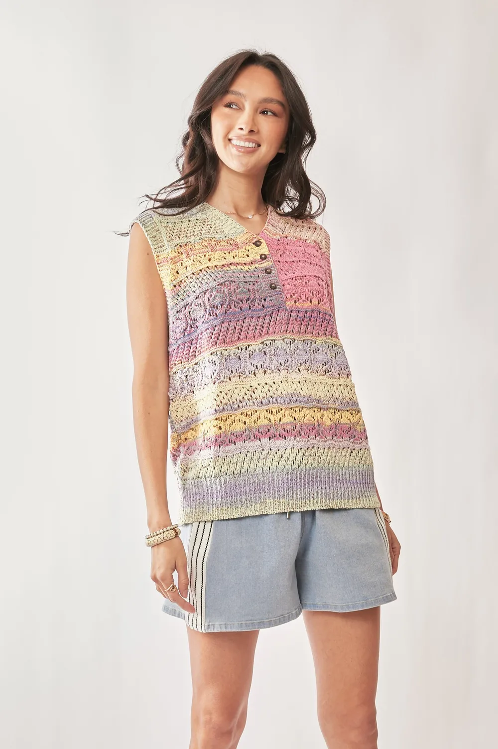 Multi Color Crochet Sleeveless Knit Vest Top, image 8