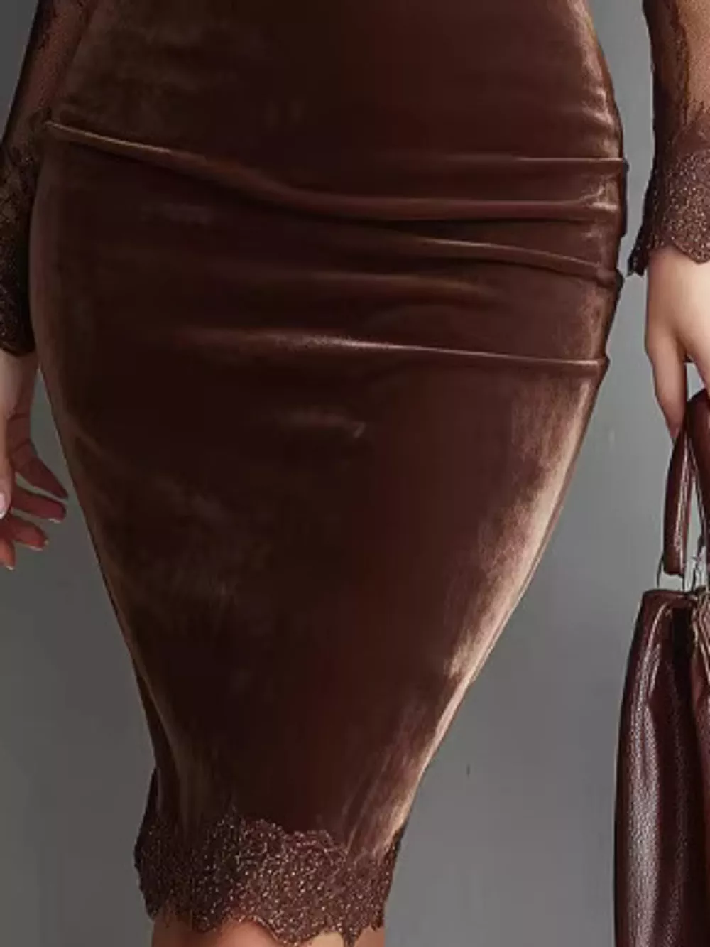 Long-Sleeve Velvet Lace Bodycon Dress, image 7