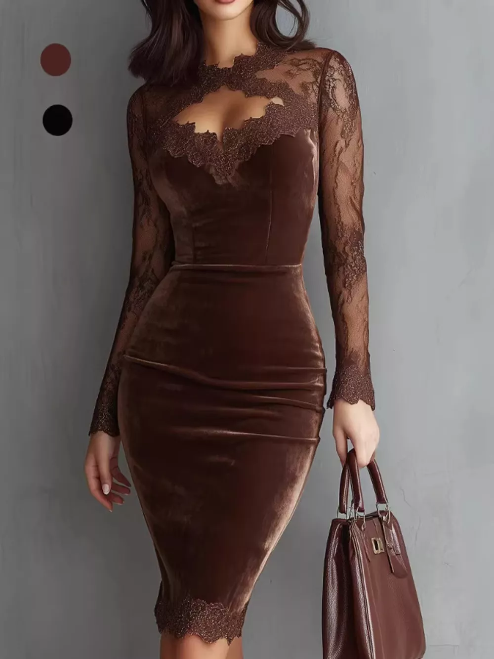 Long-Sleeve Velvet Lace Bodycon Dress