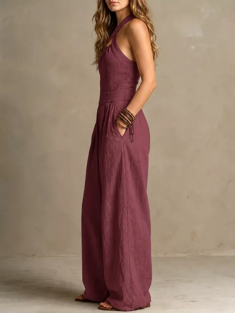 Full Size Halter Neck Wide-Leg Jumpsuit Plus Size, image 45