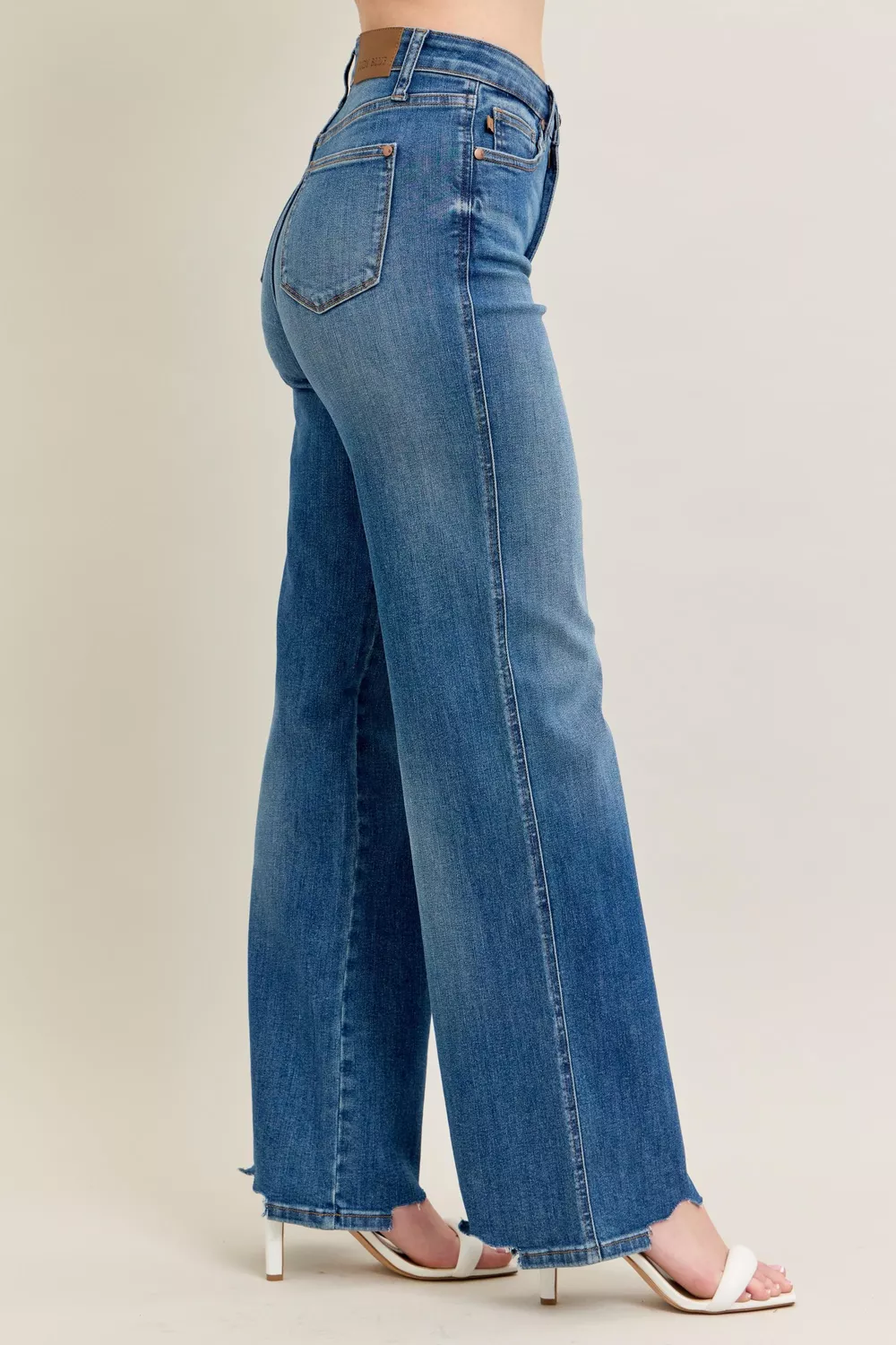 Full Size High Waist Tummy Control Chew Hem Destroy Wide Jeans Plus Size, image 17