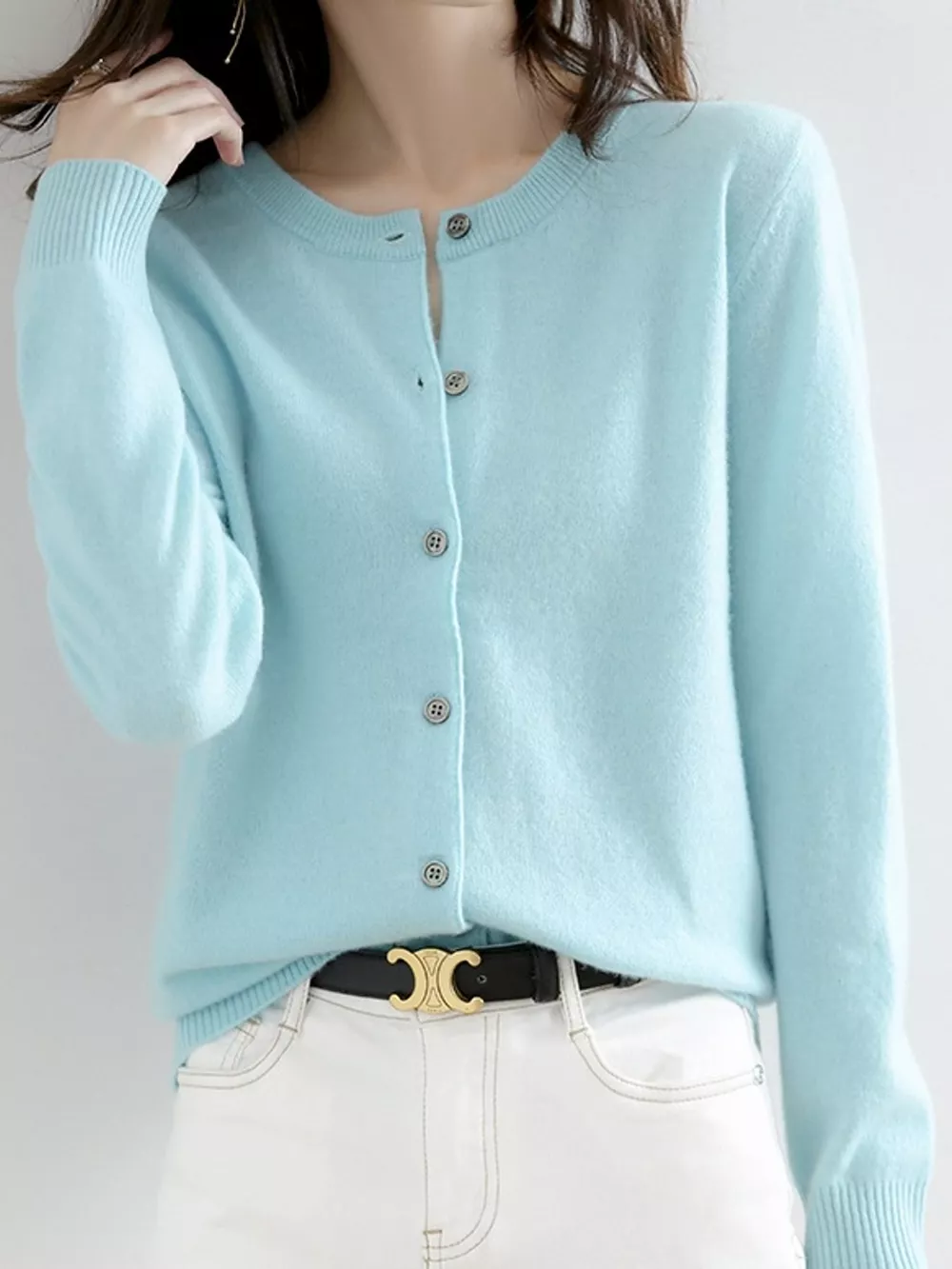 Crew-Neck Button-Down Cardigan, image 12