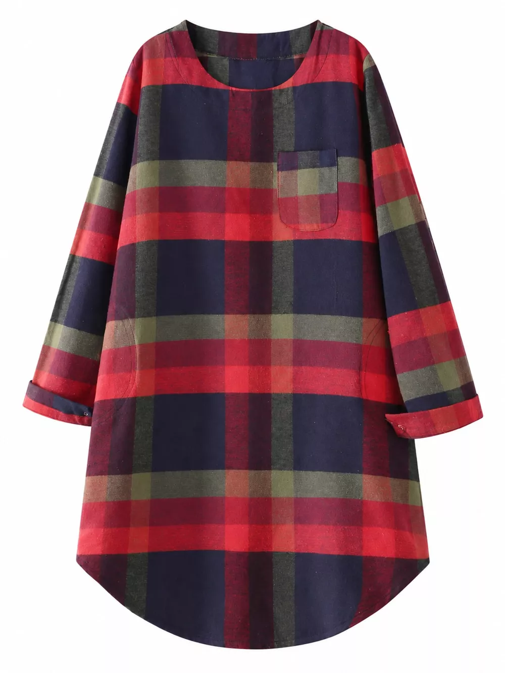 Vintage Plaid Loose Casual Long Sleeve Dress, image 2