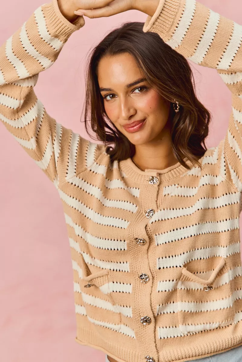 Stripe Long Sleeves Button Sweater Cardigan, image 9