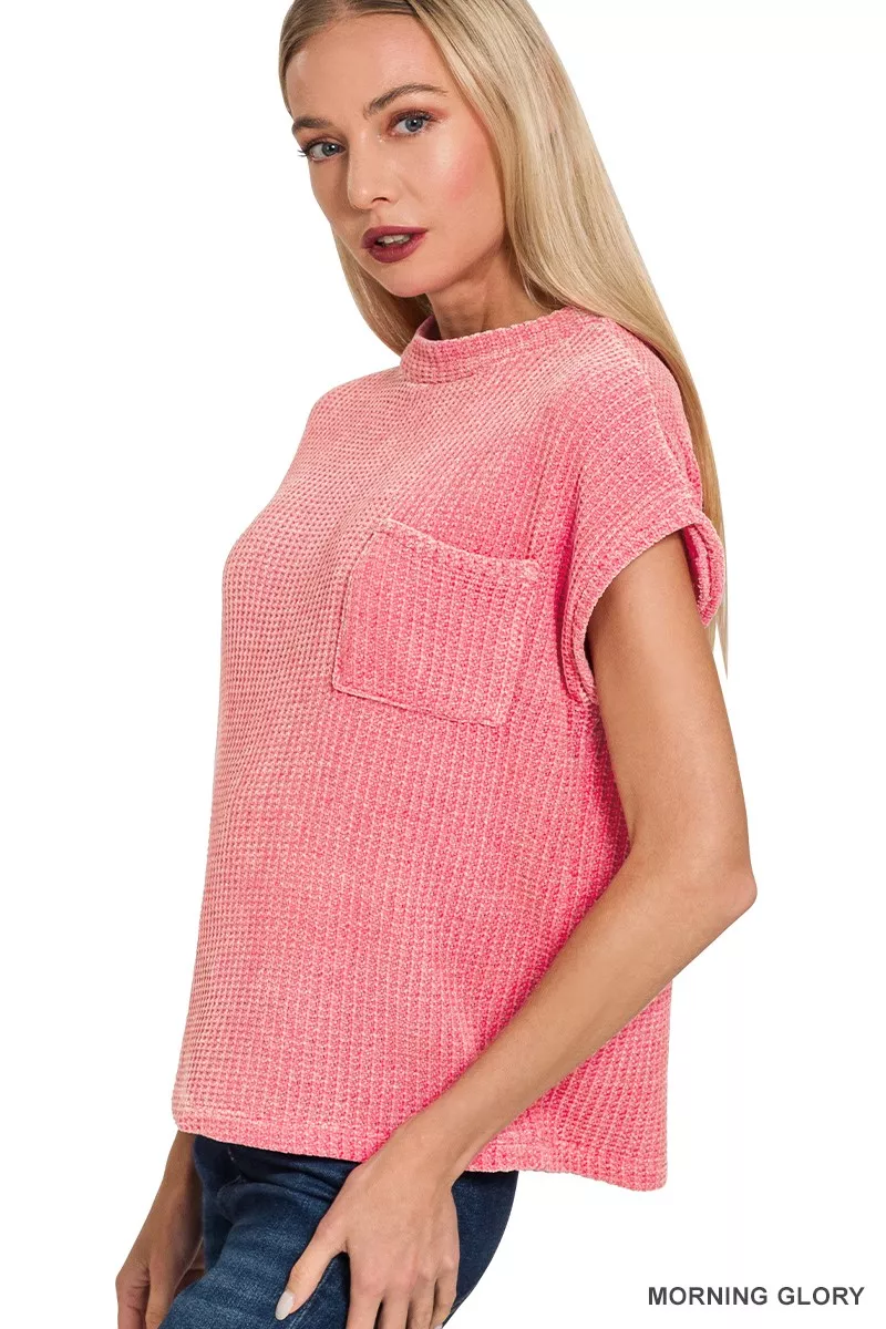 Chenille Waffle Short Sleeve Sweater, image 3
