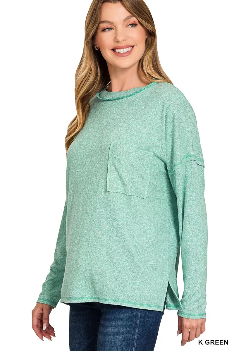 Soft Melange Hacci Round-Neck Long Sleeve T-Shirt, image 2