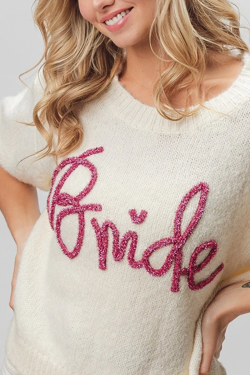 Metallic Letter Short Puff Sleeve Hairy Sweater, image 10