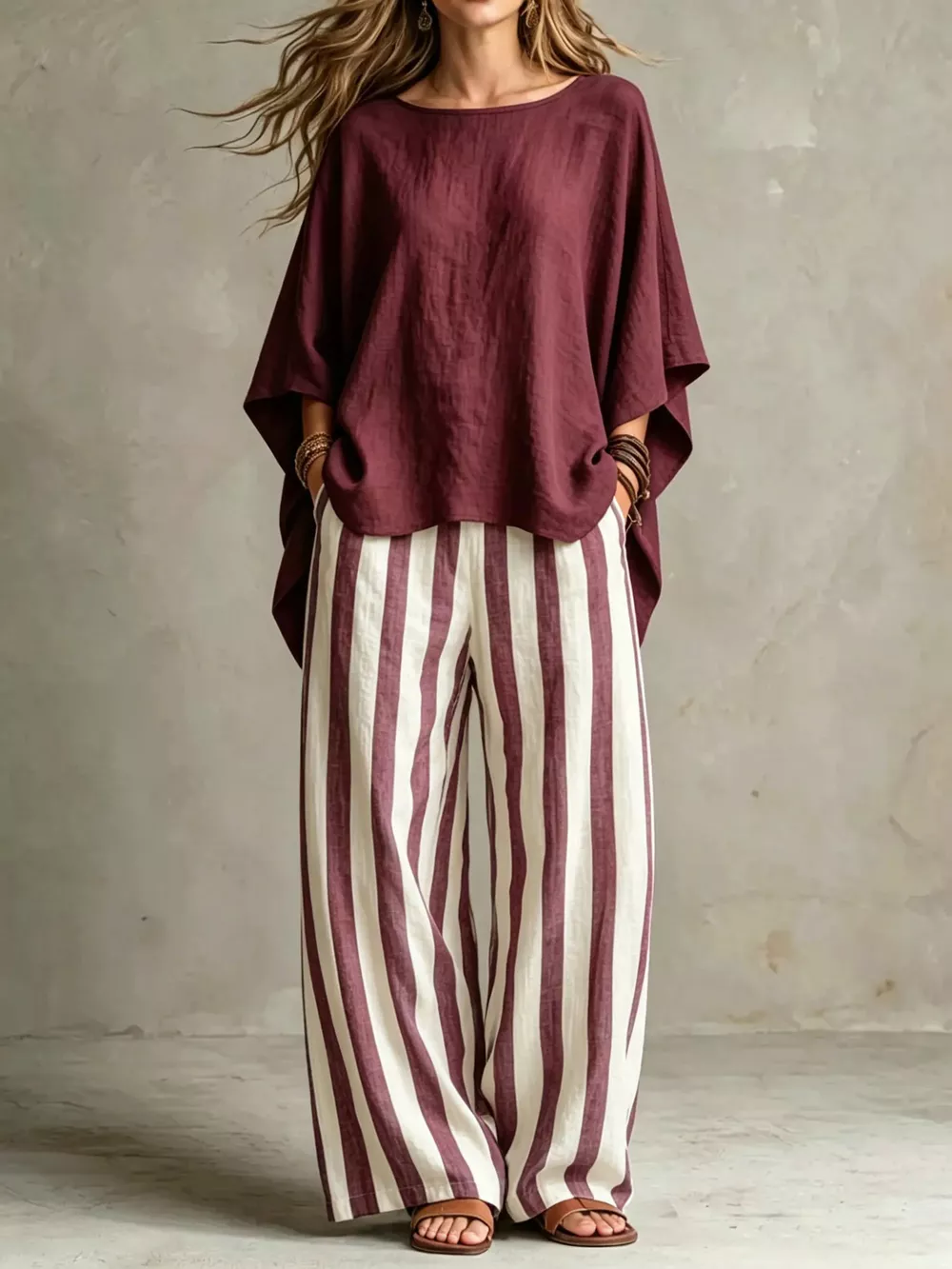 Full Size Solid Color Top and Pants Set Plus Size, image 3