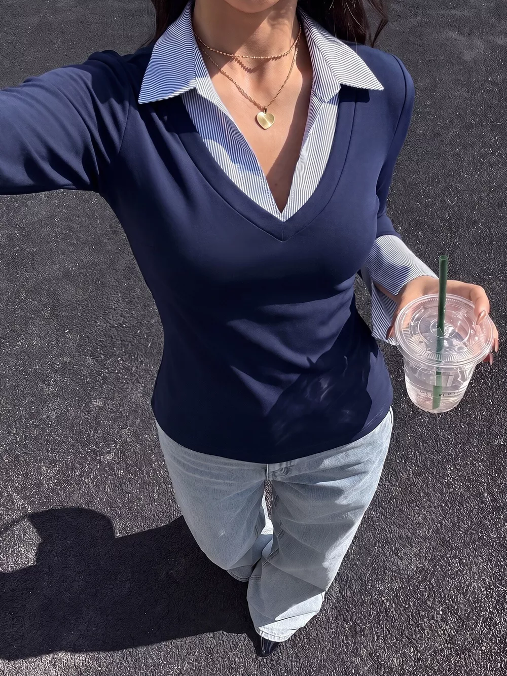 Contrast Collar Long Sleeve Top, image 2
