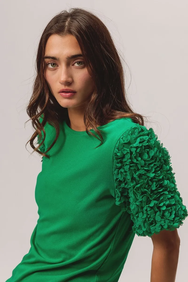 Short Mesh Flower Sleeve Knit Top, image 4