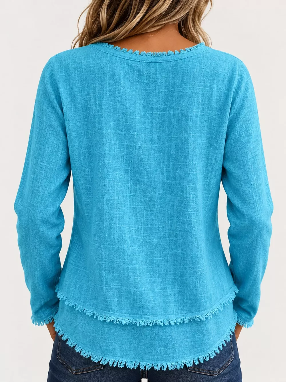 Full Size Frayed Hem V-Neck Blouse Plus Size, image 33