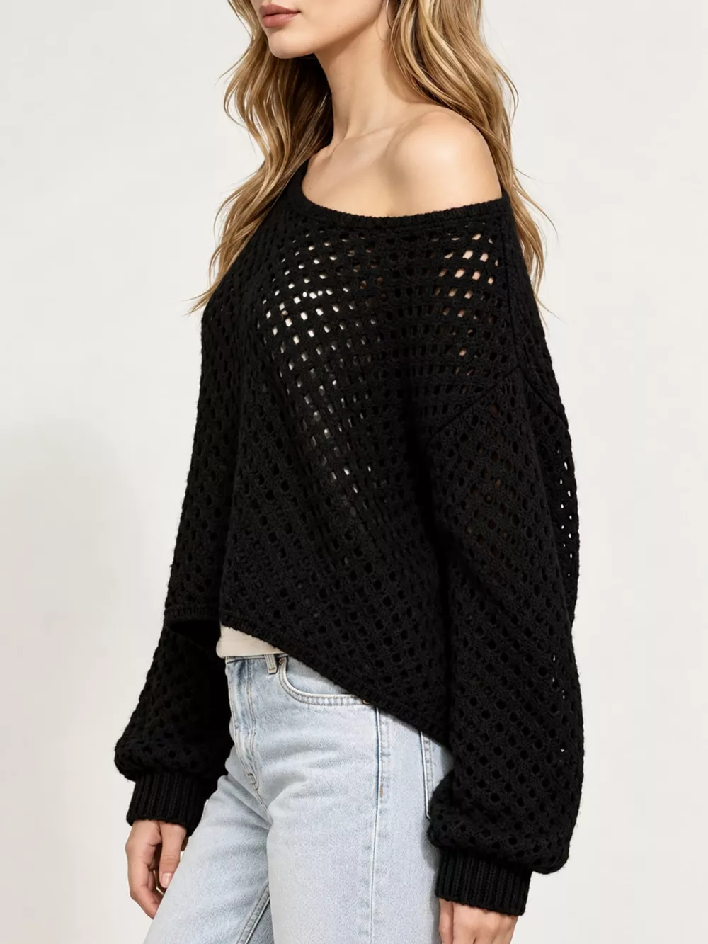 Hollow Out Boat Neck Knit Cover Up, image 6