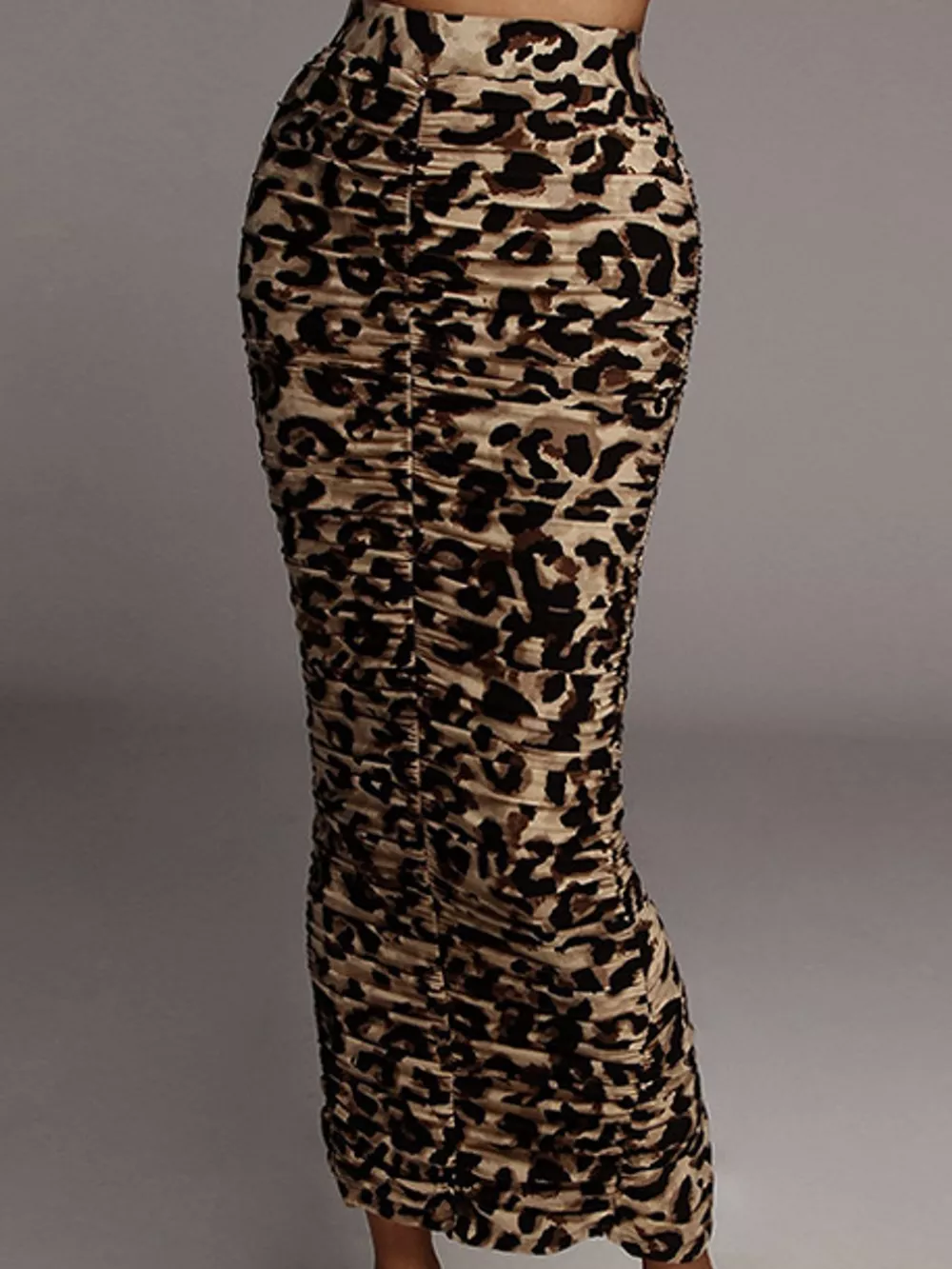 Ruched Leopard Print Slit Skirt, image 3