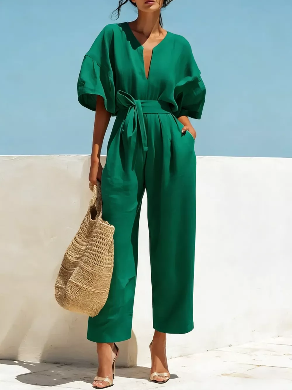 Tie Waist Wide Leg Jumpsuit, image 8