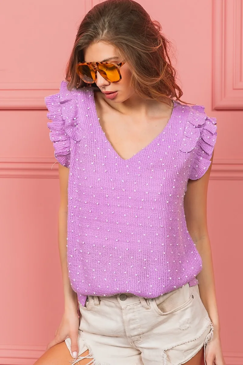 Layered Ruffle Swiss Dot Knit Top, image 6