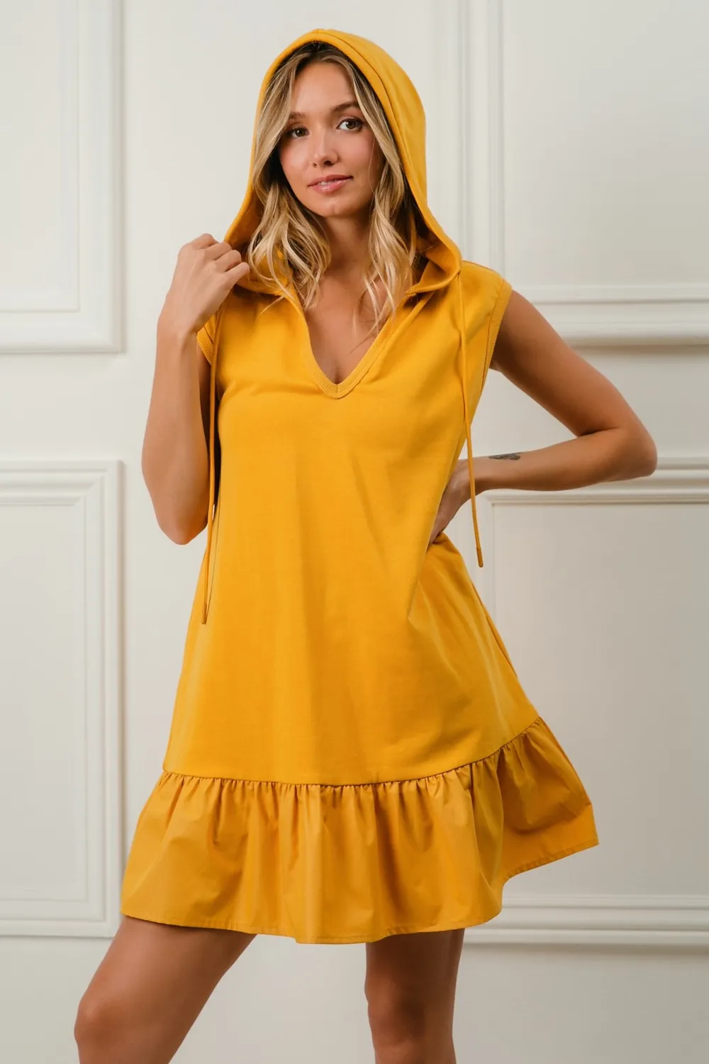 Ruffled French Terry Hooded Dress, image 2