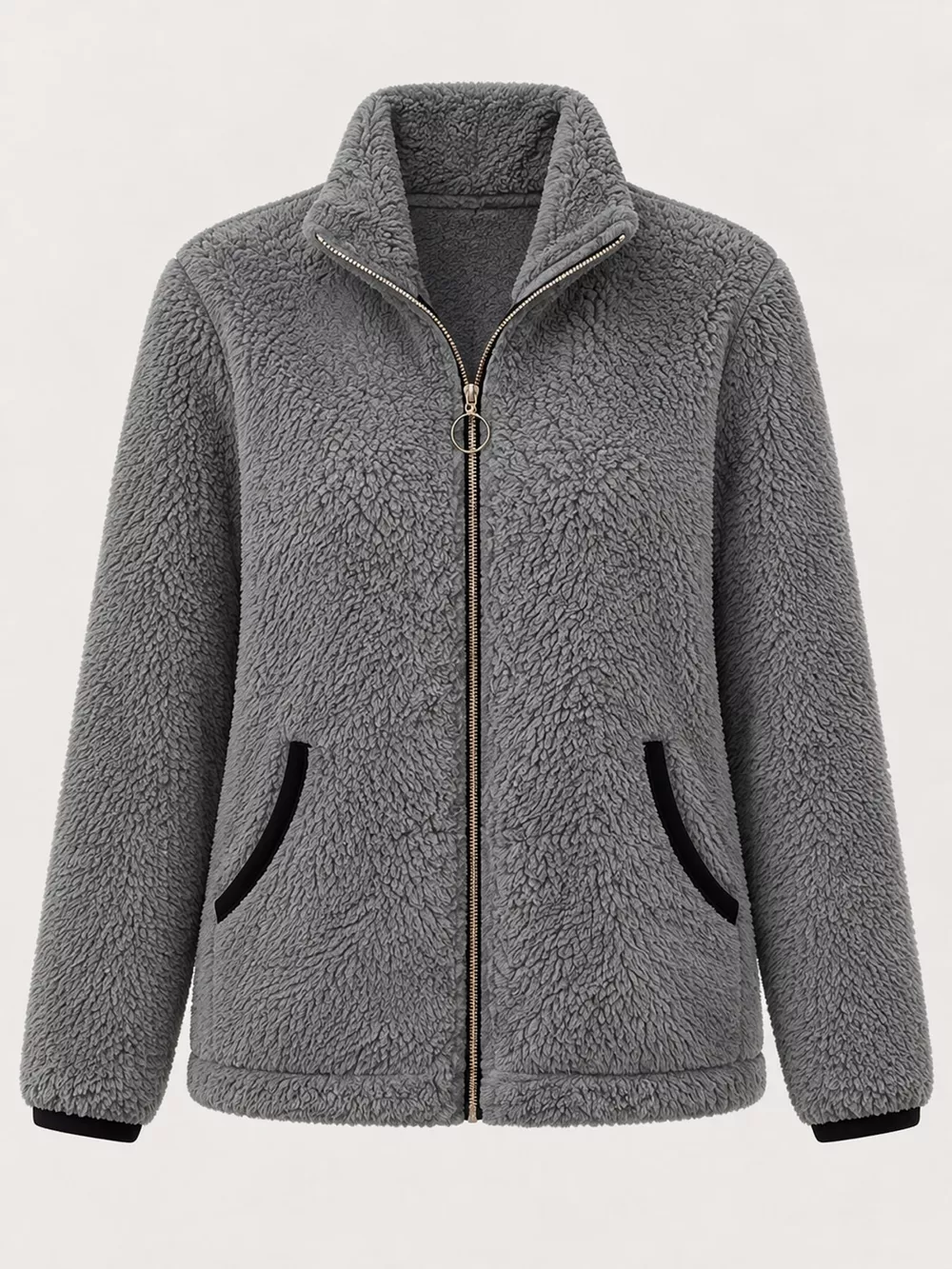 Full Size Fleece Zip-Up Jacket with Contrast Trim Plus Size, image 14