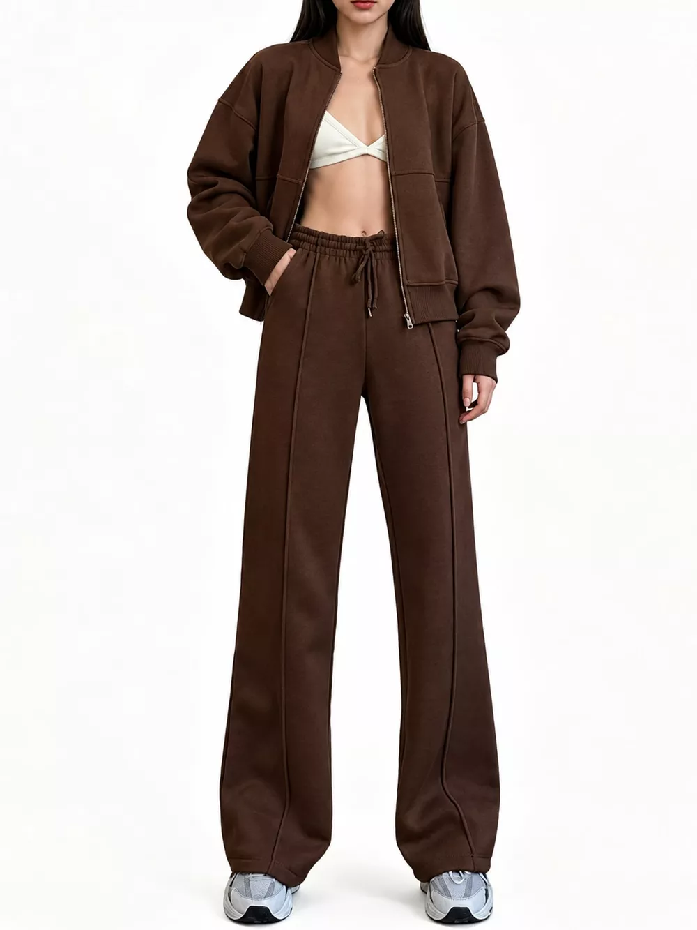 Casual Zip-Up Jacket and Wide-Leg Sweatpants Set, image 30