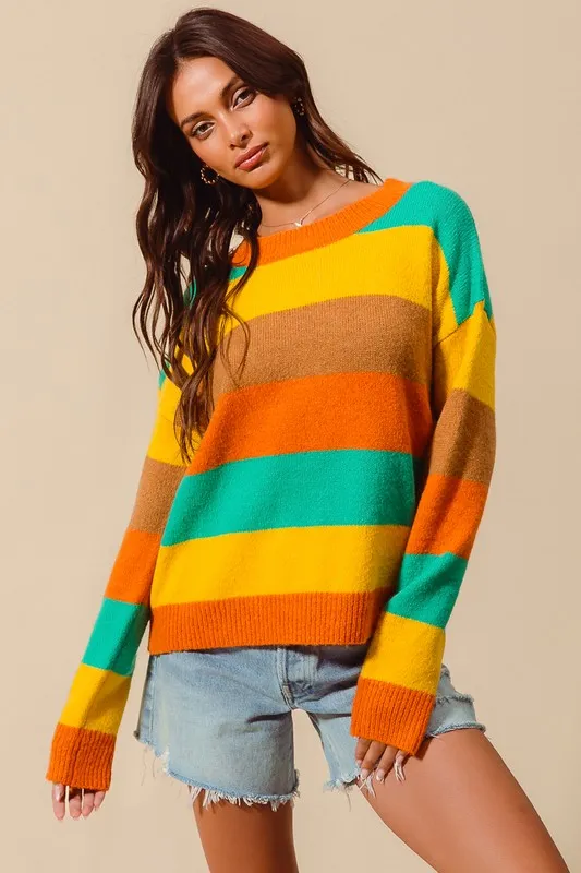 Multi Color Stripe Sweater with Ribbed Detail, image 11