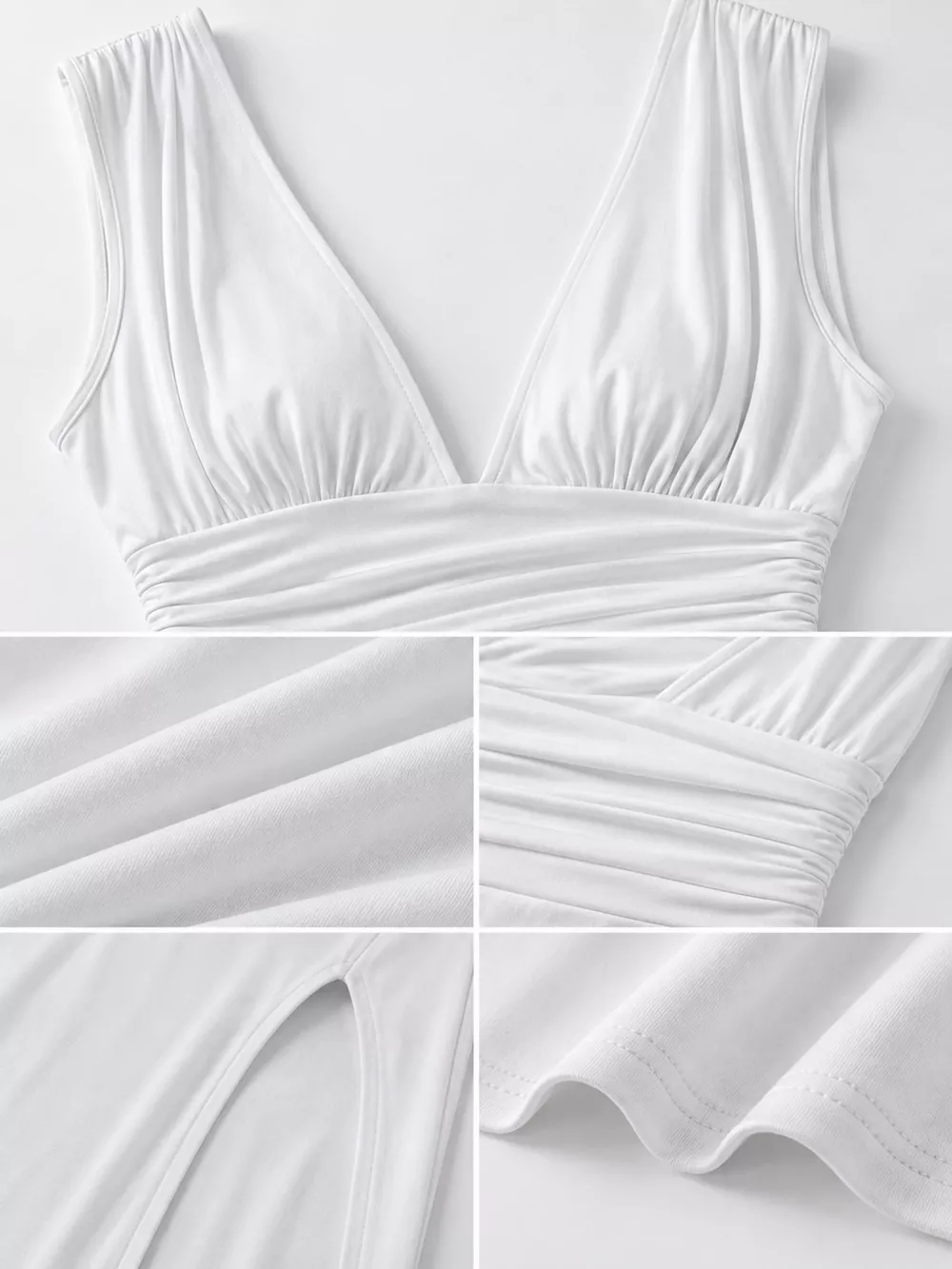Sleeveless Deep V-Neck Ruched High Slit Bodycon Dress, image 8