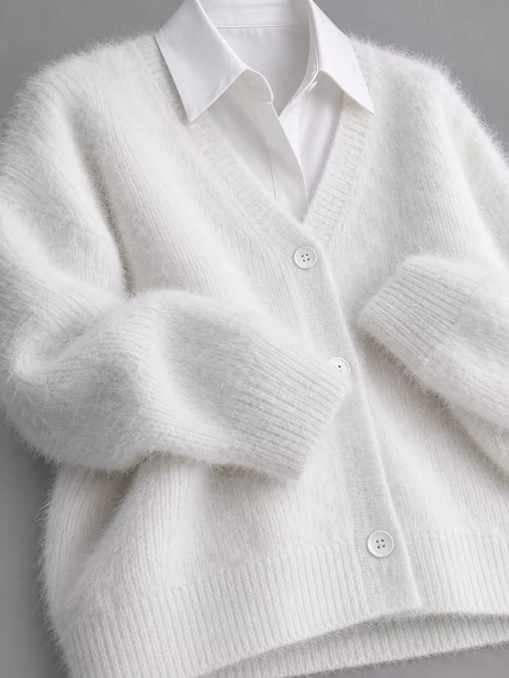 Fuzzy V-Neck Button-Down Cardigan, image 13