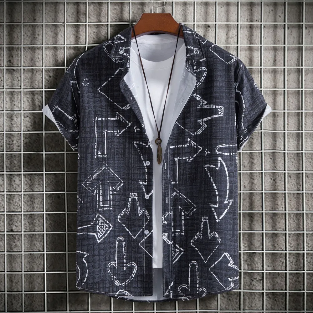 Men's Plus Size Arrow Print Short Sleeve Button Down Shirt