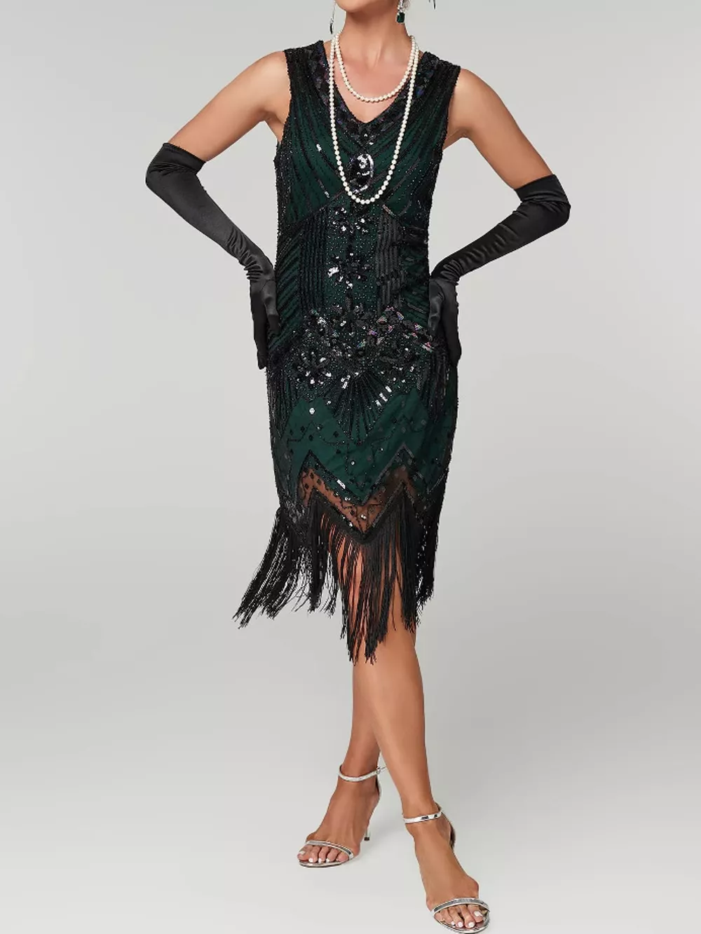 Full Size Sequin Fringe Hem Sleeveless Dress Plus Size, image 4