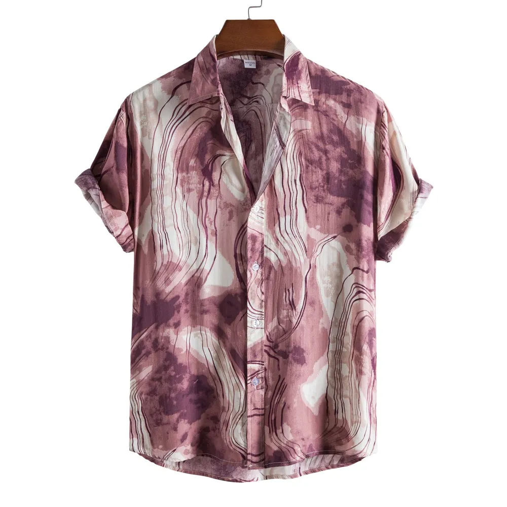 Men's Plus Size Abstract Marble Print Short Sleeve Button-Up Shirt, image 3