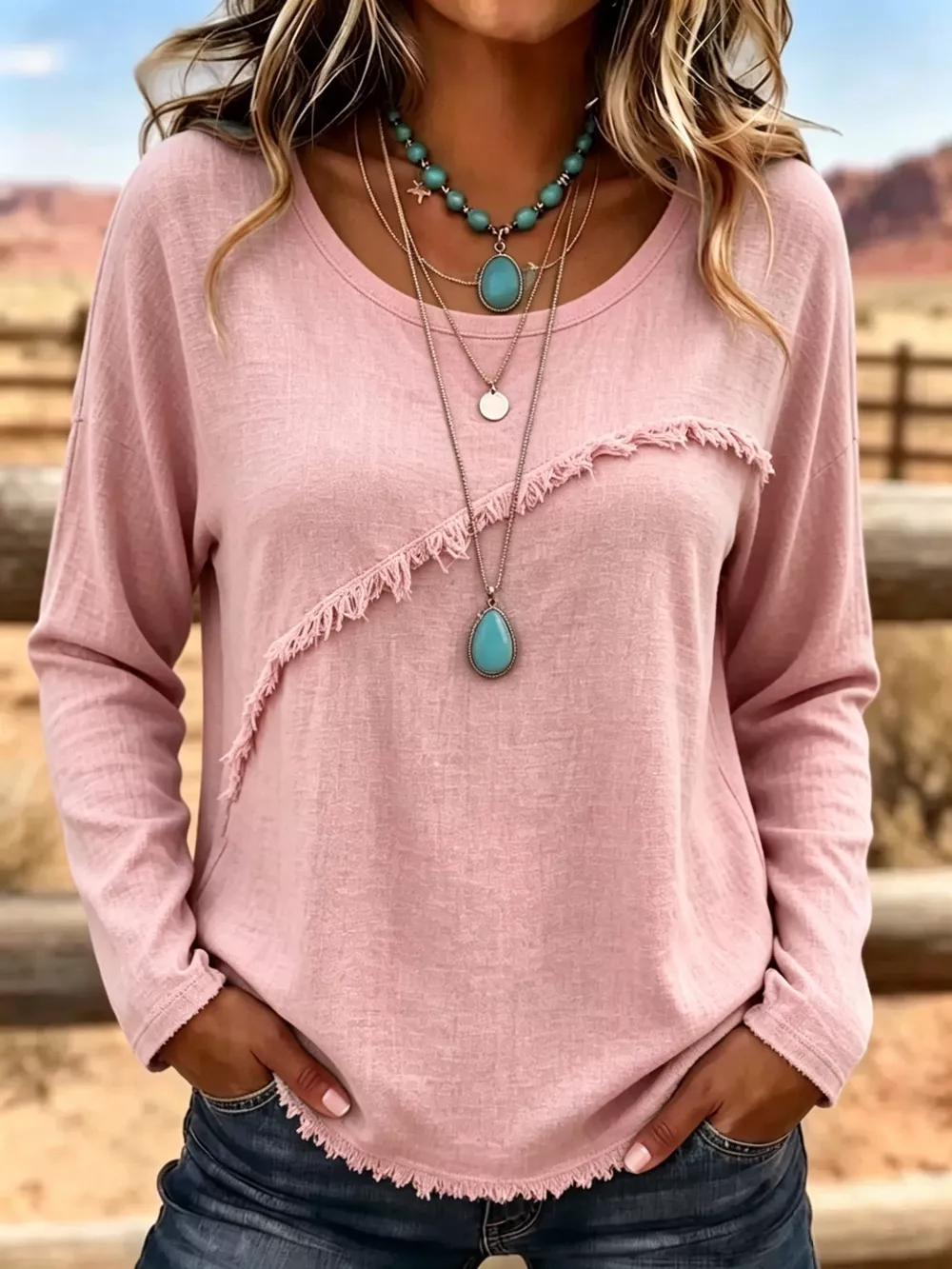 Full Size Fringe Detail Long Sleeve T-Shirt Plus Size, image 8