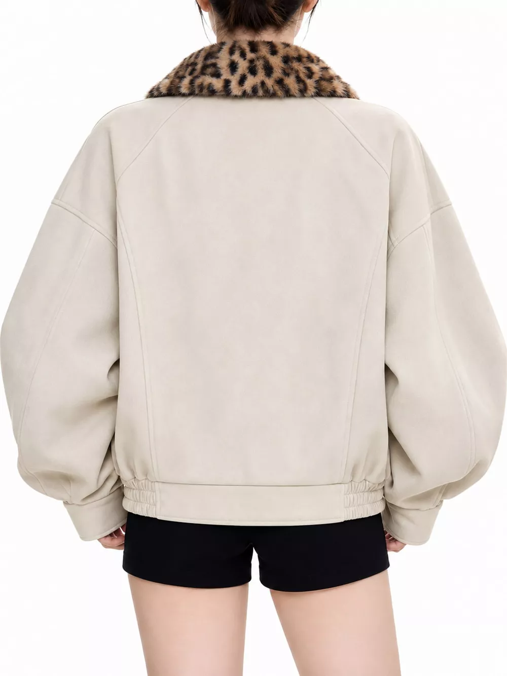 Faux Fur Collar Zip Up Jacket, image 10