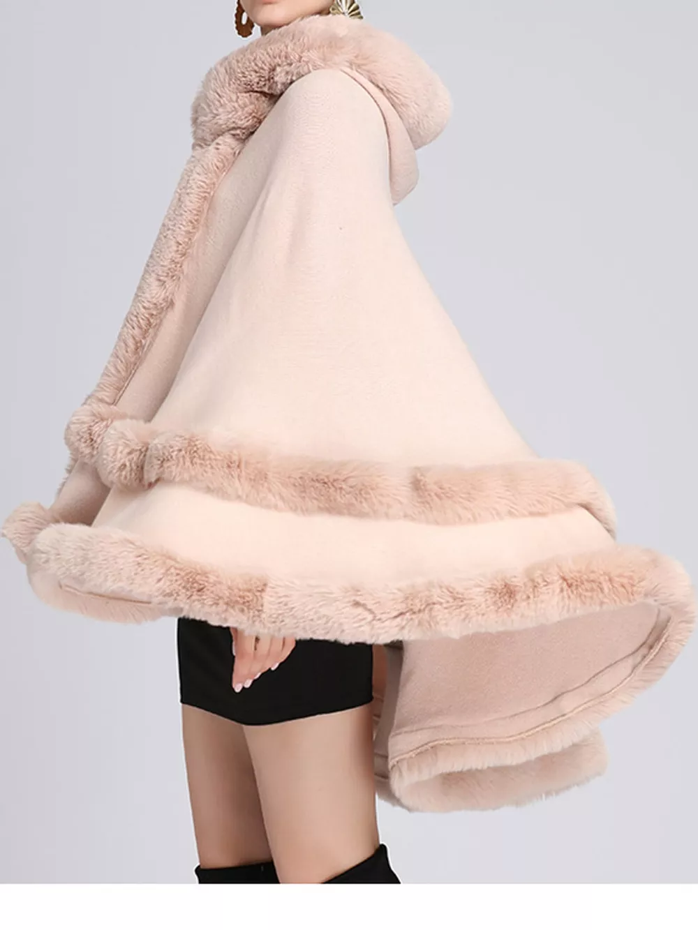 Faux Fur Trimmed Hooded Cape, image 2