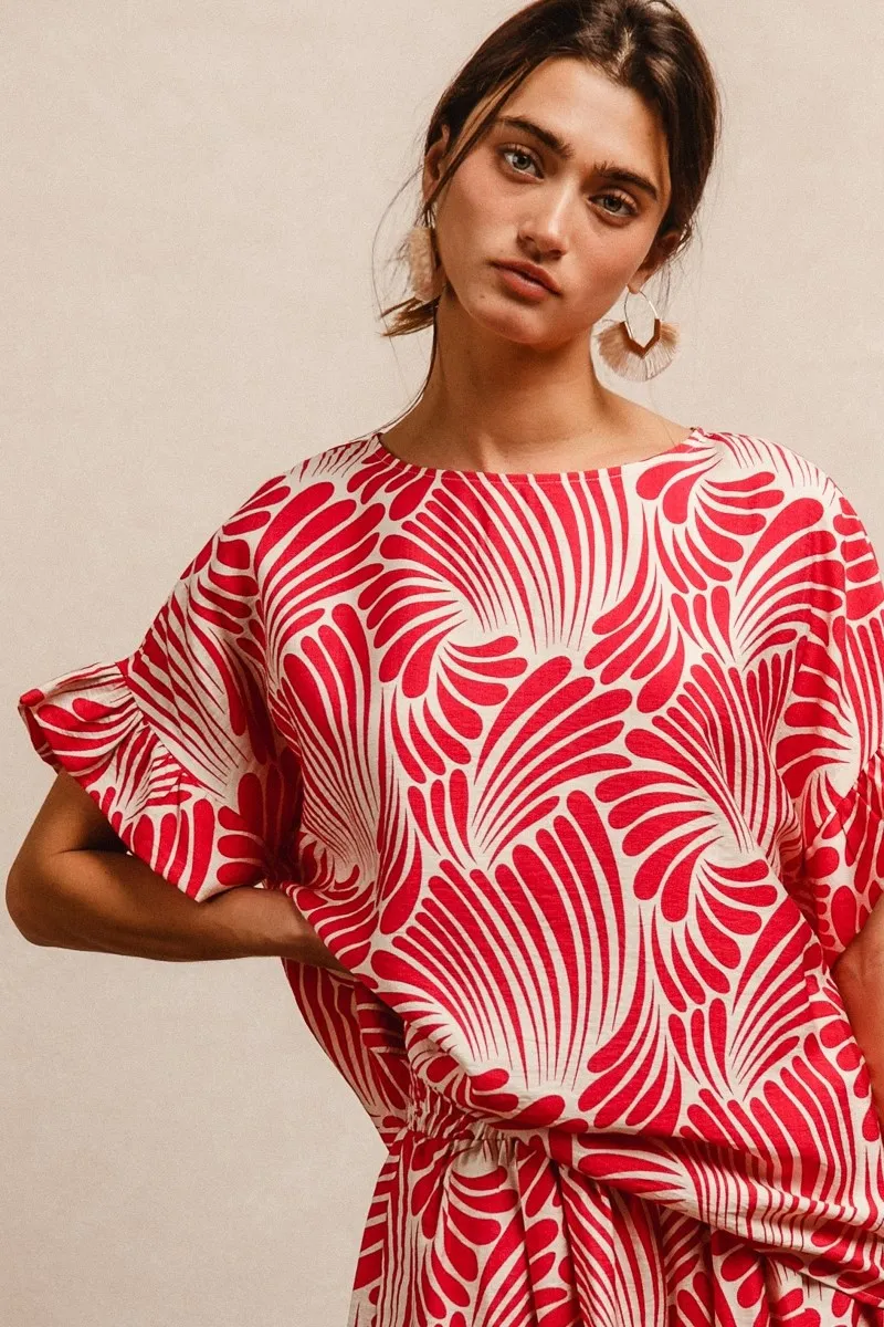 Print Woven Ruffled Sleeves Top, image 8