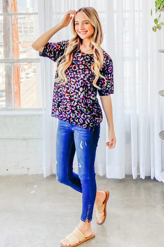 Leopard Foil Printed Half Sleeve Summer Sweater