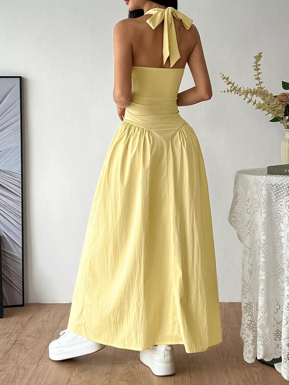 Halter Neck Ruched Maxi Dress, image 2