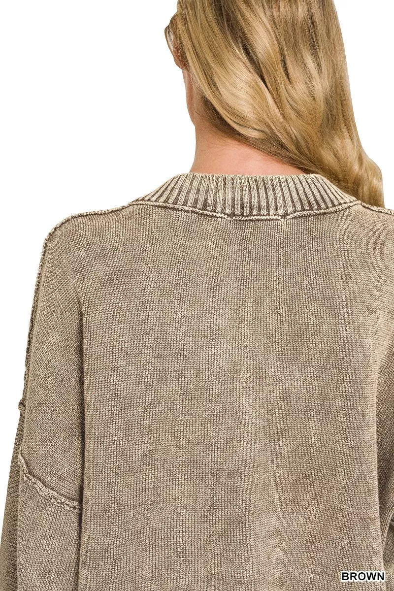 Zenana Washed Deep V-neck Oversized Sweater, image 3