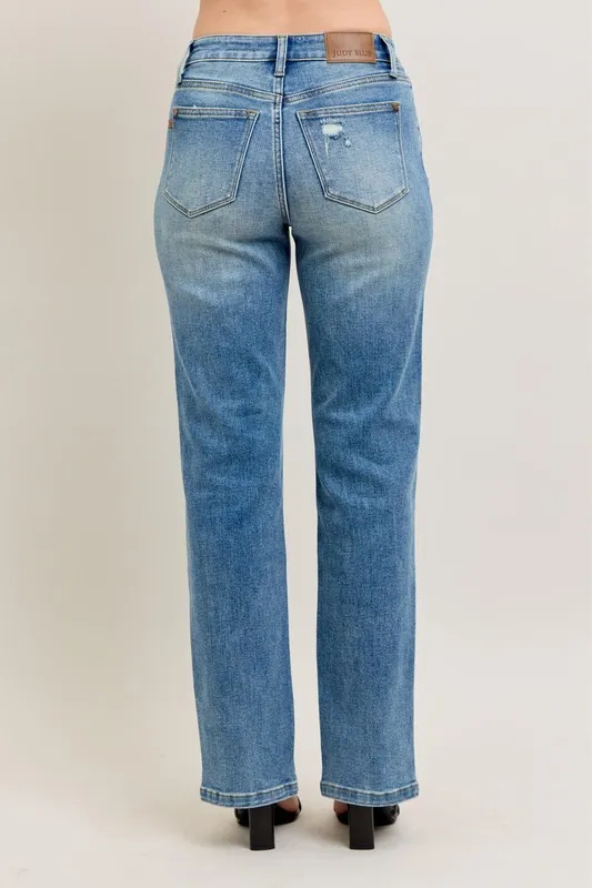 Full Size High Waist Vintage Wash Front Seam & Slit Straight Plus Size, image 12