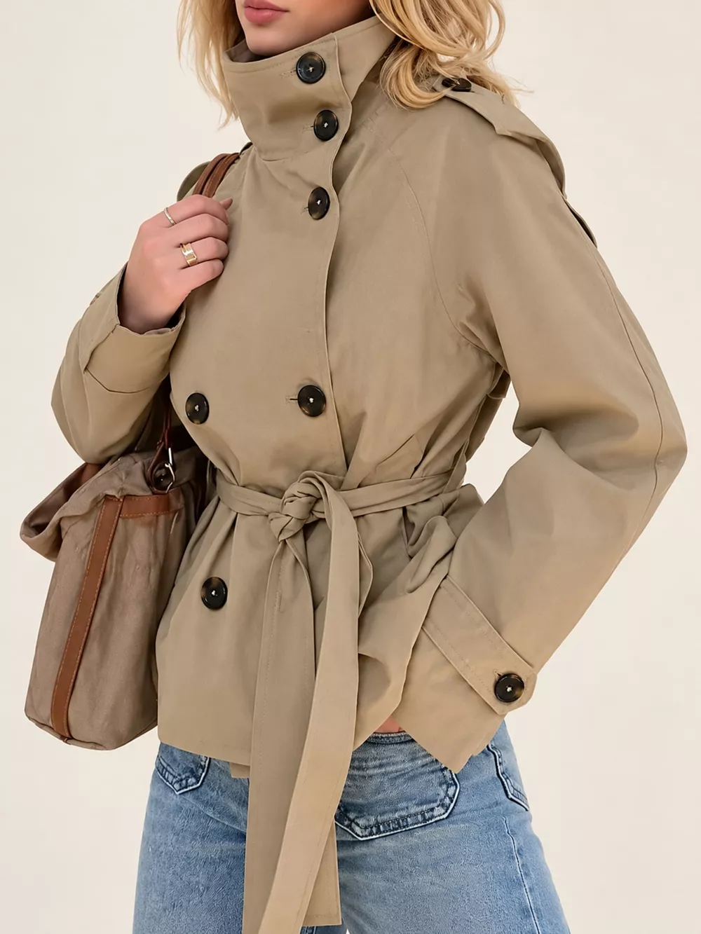 Full Size Double-Breasted Belted Trench Outerwear Plus Size, image 2
