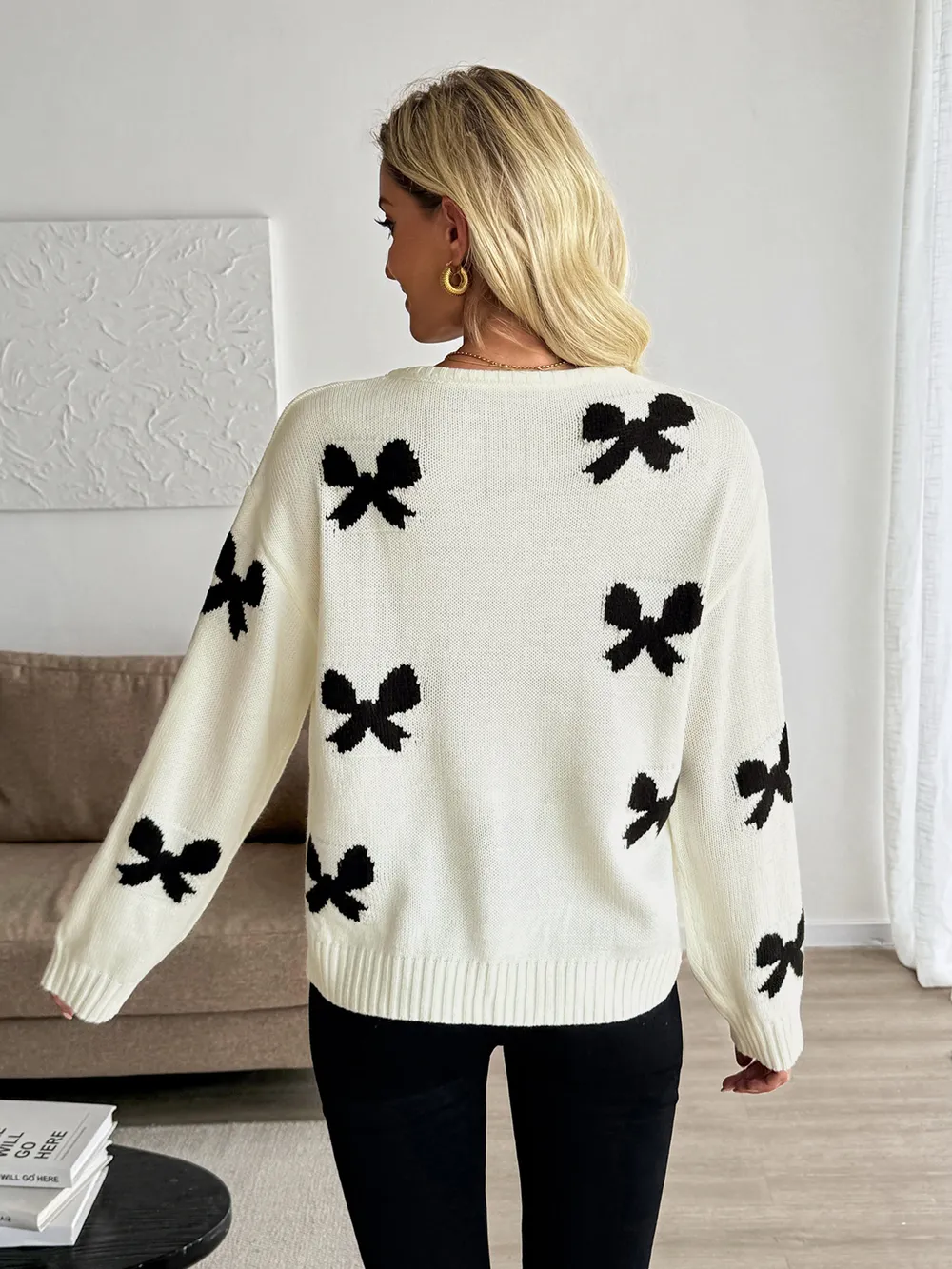 Bow Print Tie-Front Cardigan, image 9