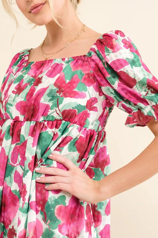 Smocked Floral Ruffle Short Sleeve Mini Dress, image 7