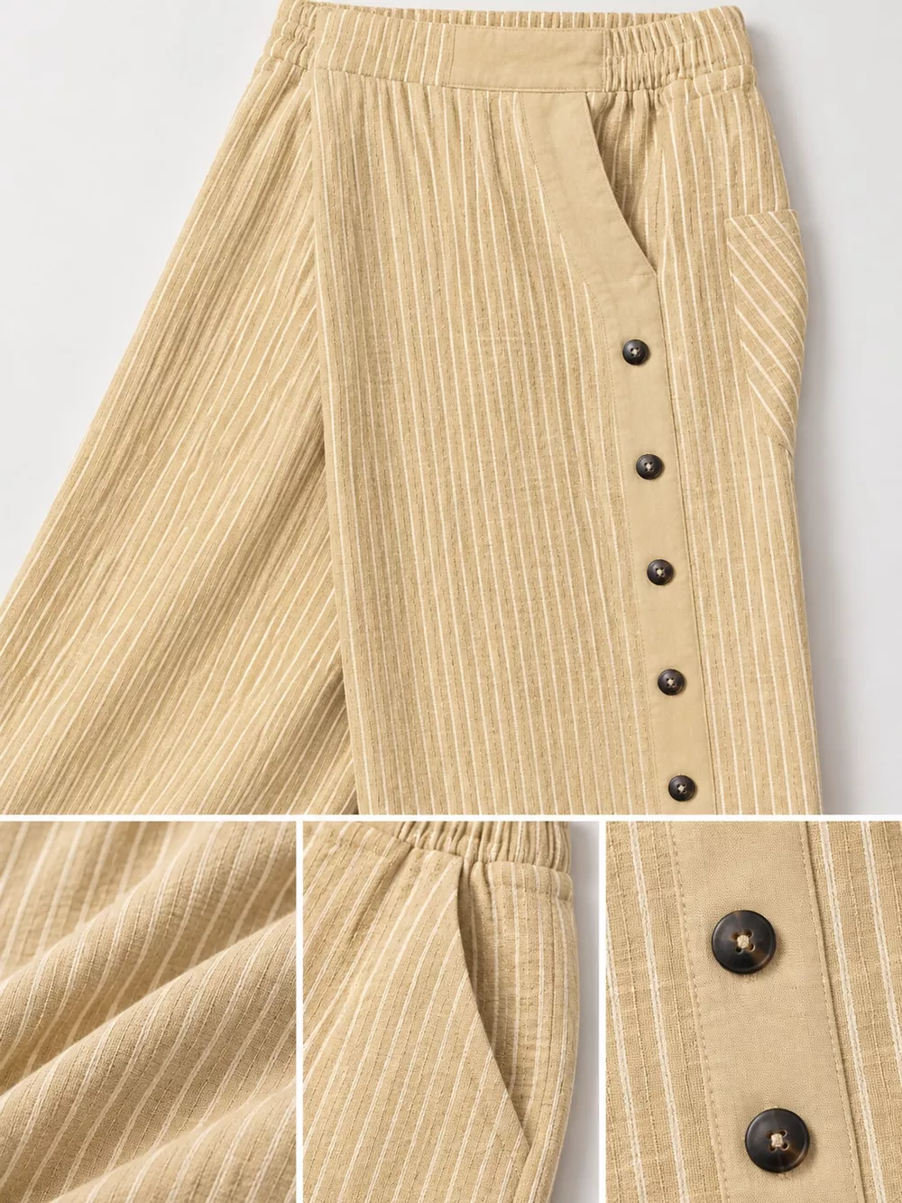 Striped Casual Pants with Side Button Detail, image 14