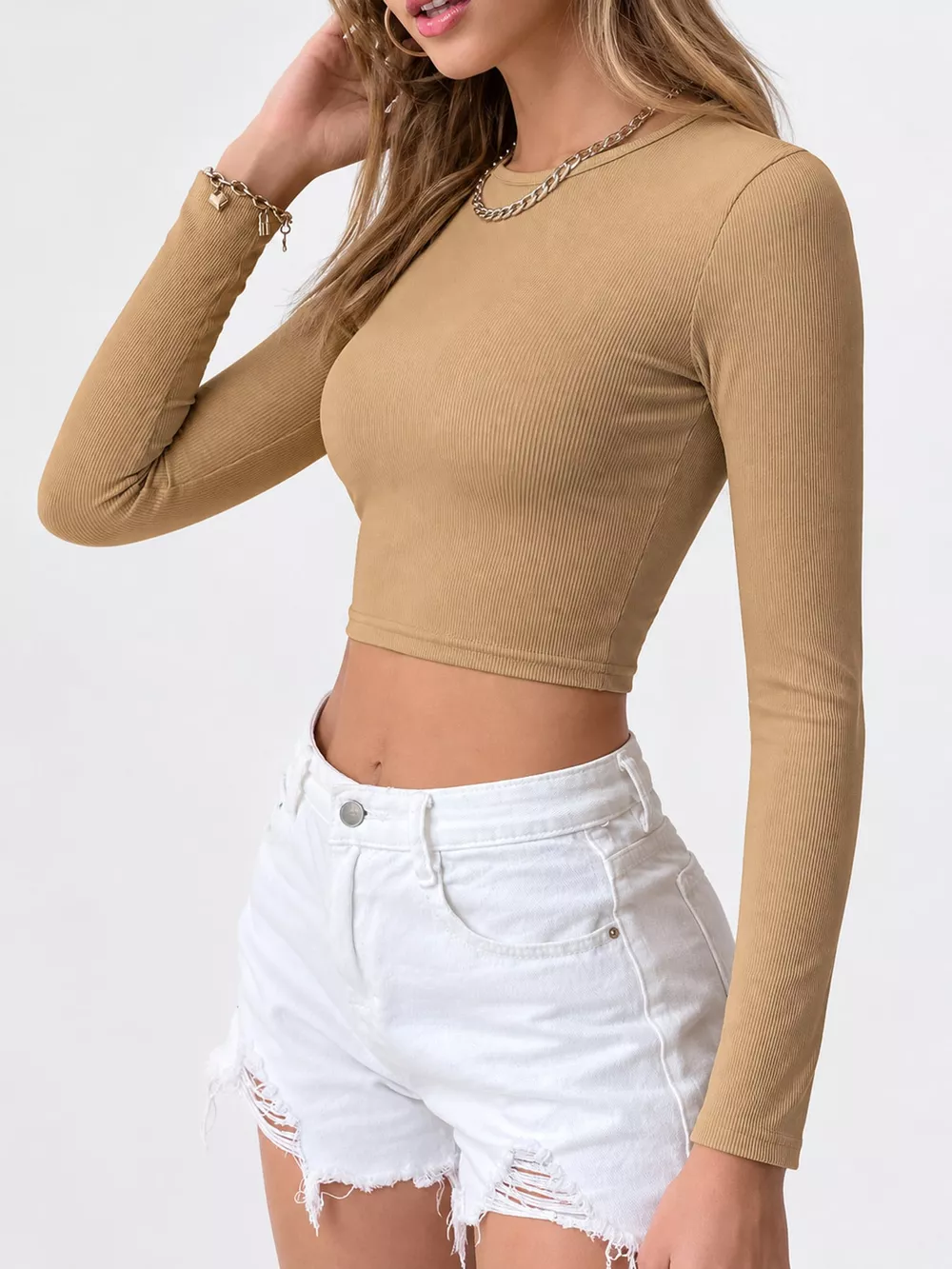 Cutout Back Long Sleeve Crop T-Shirt, image 18