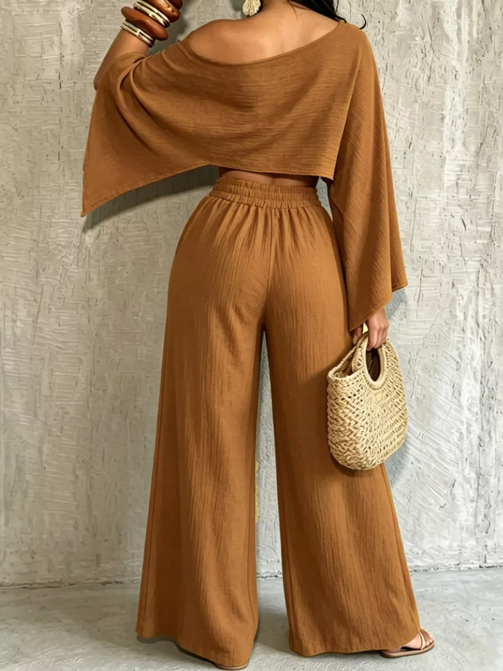 Boat Neck Crop Top and Wide-Leg Pants Set, image 17