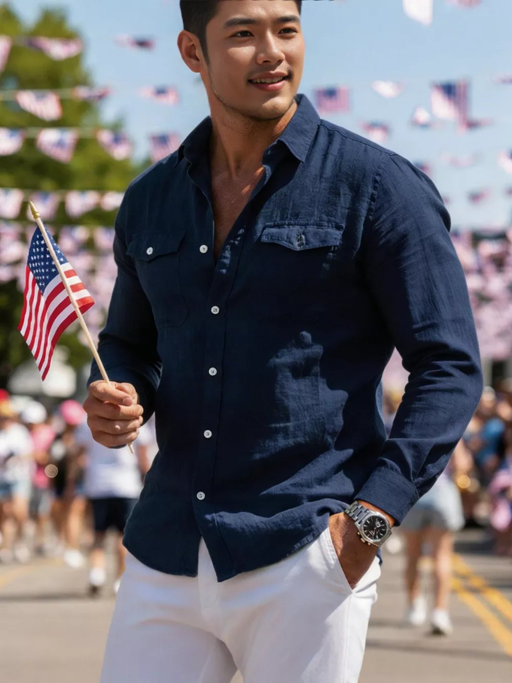 Men's Full Size Casual Button Up Shirt with Chest Pockets Plus Size, image 5