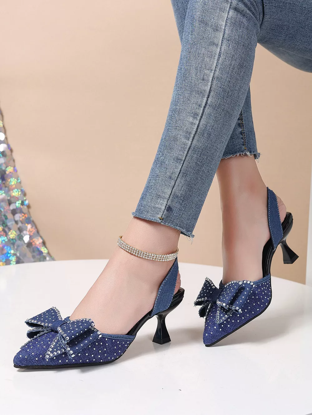 Rhinestone Bowknot Slingback Pumps, image 10