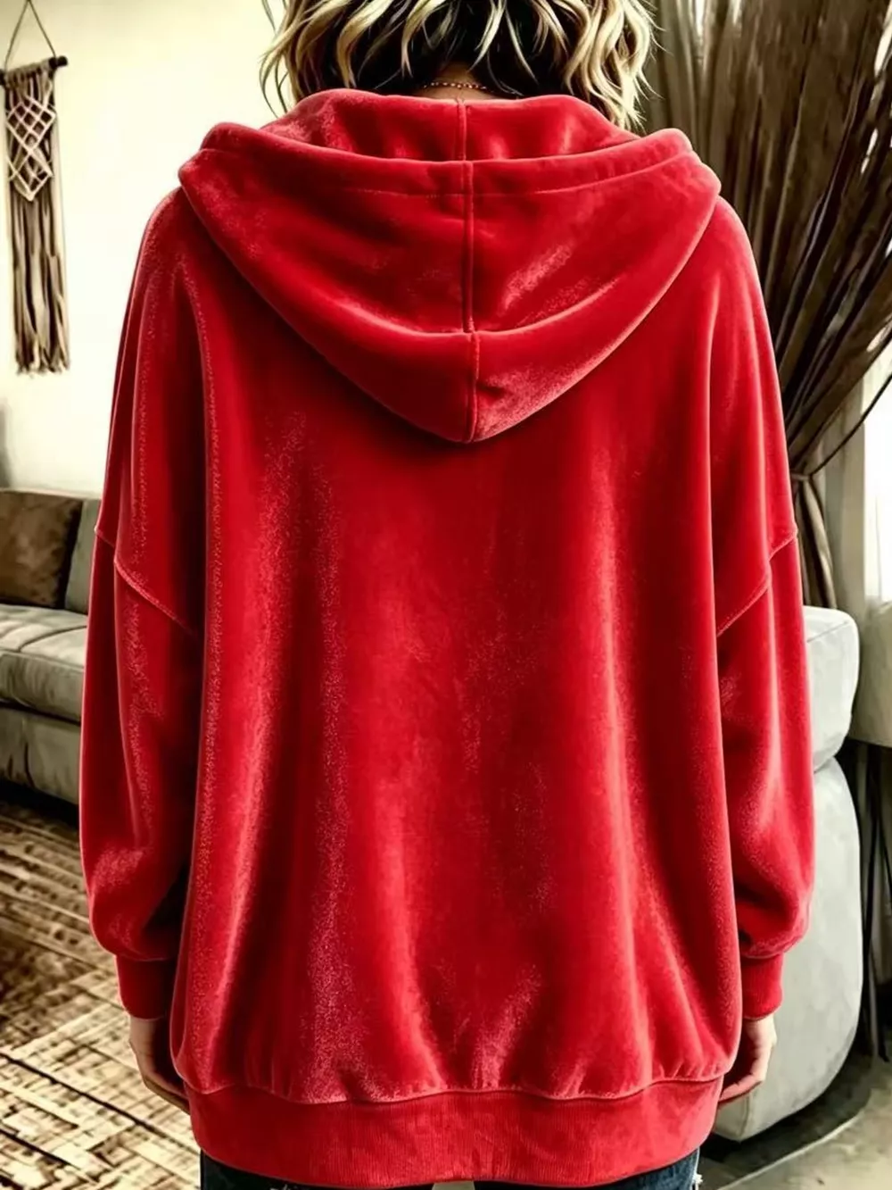 Full Size Velvet Dropped Shoulder Hoodie Plus Size, image 42