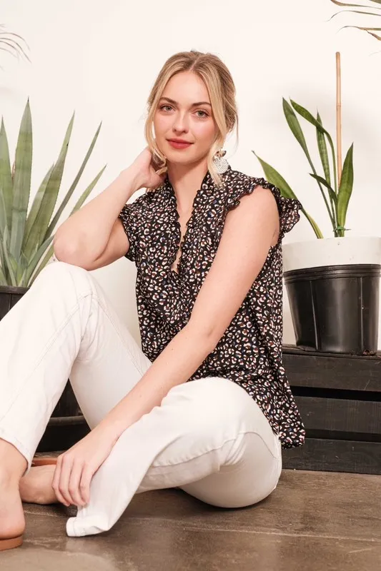 Multi Dot Print Sleeveless Button Down Blouse, image 5