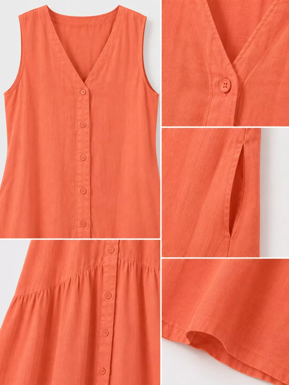Full Size V-Neck Button Front Sleeveless Midi Dress Plus Size, image 35
