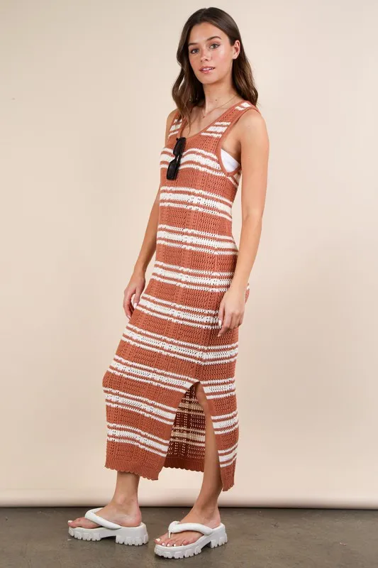 Stripe Knit Casual Sweater Midi Dress, image 4