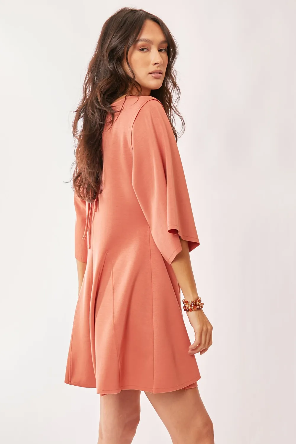 Solid Draped Sleeve Ties Back Skort Romper, image 3